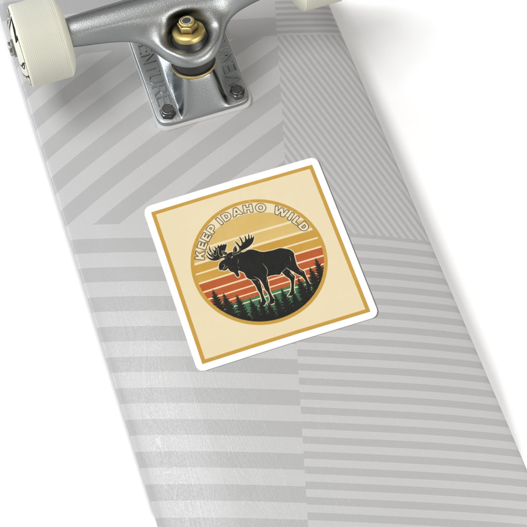 Keep Idaho Wild — Retro Moose Sunset Sticker